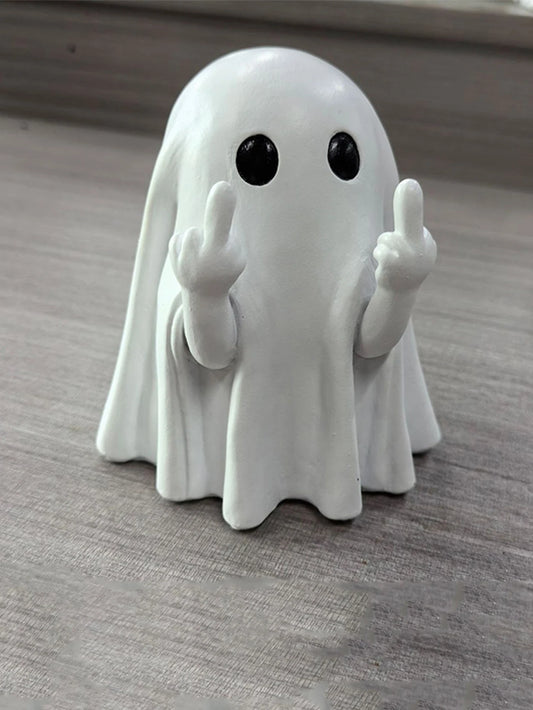 Middle Finger Ghost Figurine – Cheeky Halloween Shelf Decor & Novelty Desk Ornament (White or Black)
