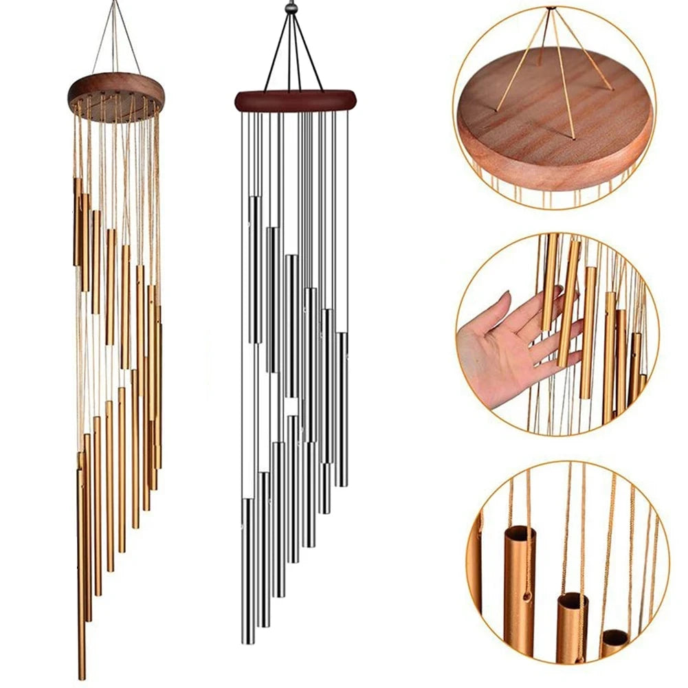 12-Tube Aluminum Alloy Wind Chimes with Gold & Silver Bells – Indoor/Outdoor Decor