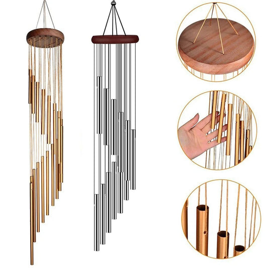 12-Tube Aluminum Alloy Wind Chimes with Gold & Silver Bells – Indoor/Outdoor Decor