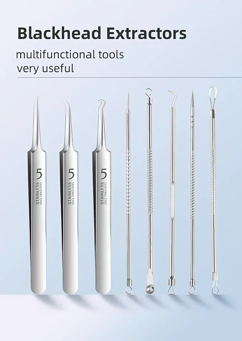 Stainless Steel Skin Care Tool Set – Blackhead & Pimple Remover Kit (4, 7 or 8 Piece)