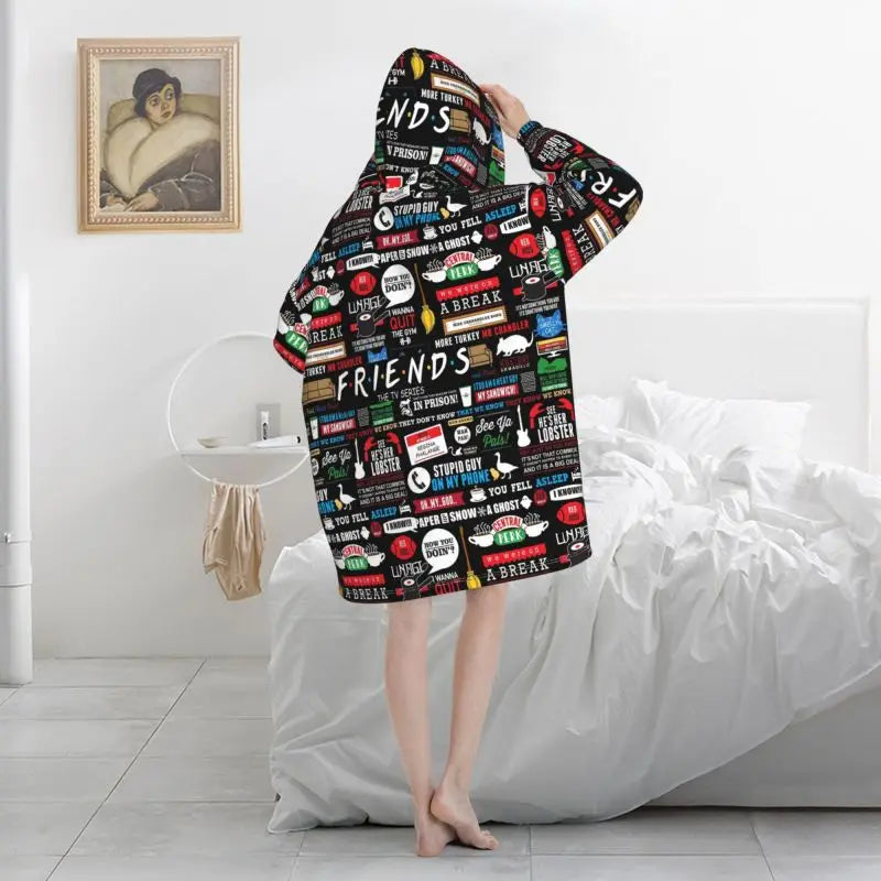 Classic TV Show Central Perk Friends Print Wearable Blanket Hoodie Oversized Sweatshirts Warm Cozy Flannel Fleece Sherpa Blanket