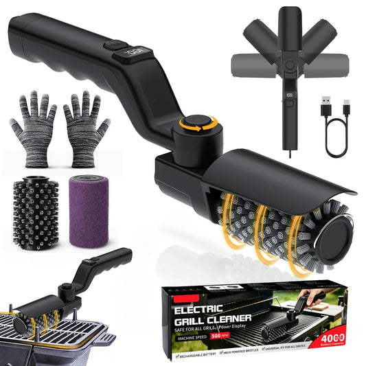 Electric Grill Scrubber Brush – 4000mAh Rechargeable, 3-Speed Rotating Cleaning Head