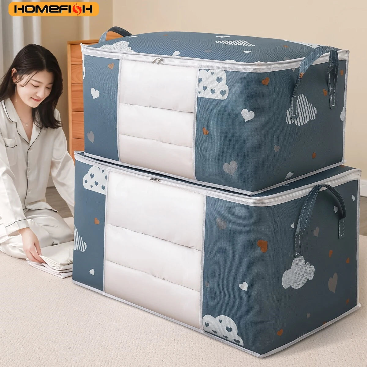 Large Quilt & Clothes Storage Bag – Dustproof Non-Woven Organizer for Home & Moving