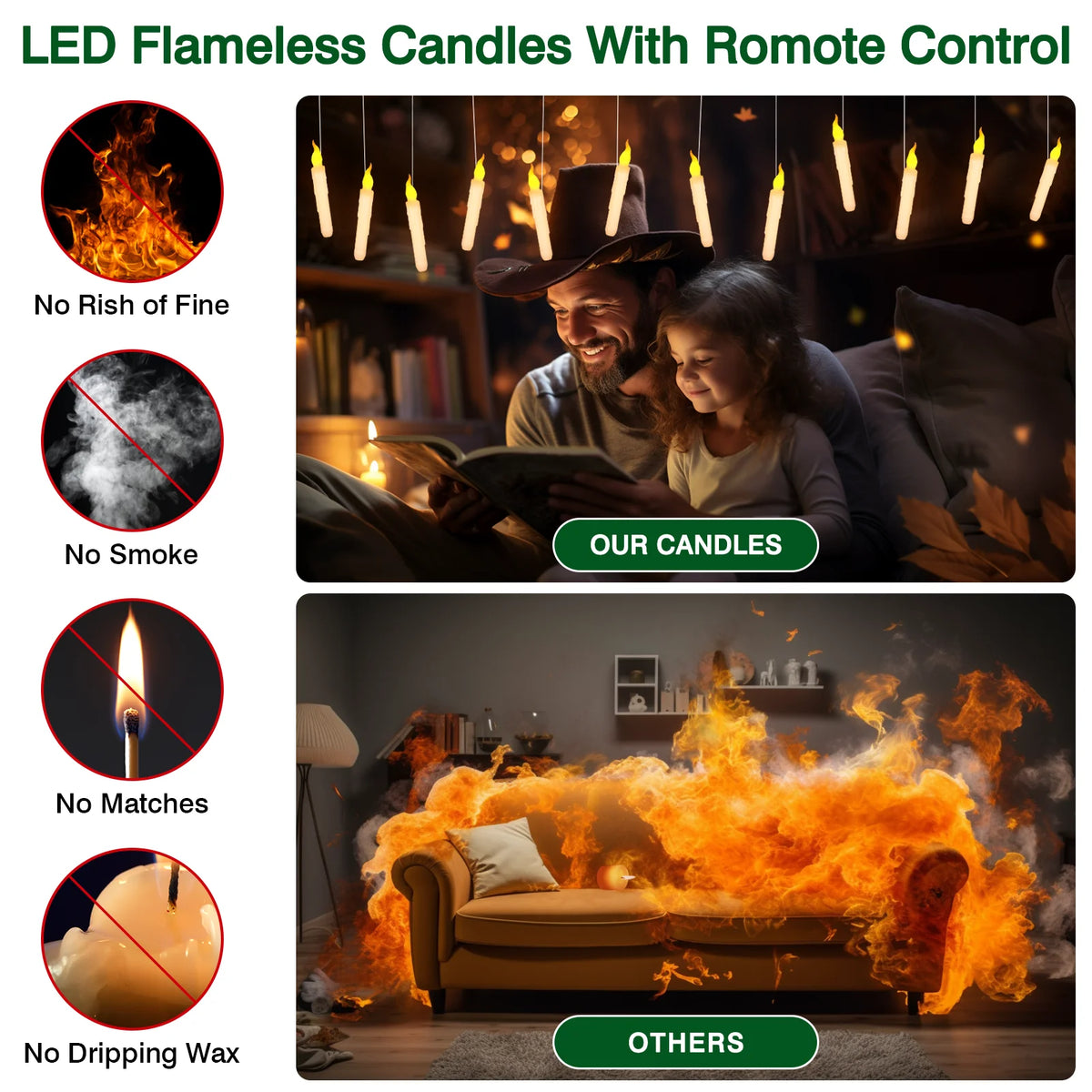 LED Floating Candles with Magic Wand Remote – Flameless Hanging Taper Candles for Halloween, Parties & Home Decor