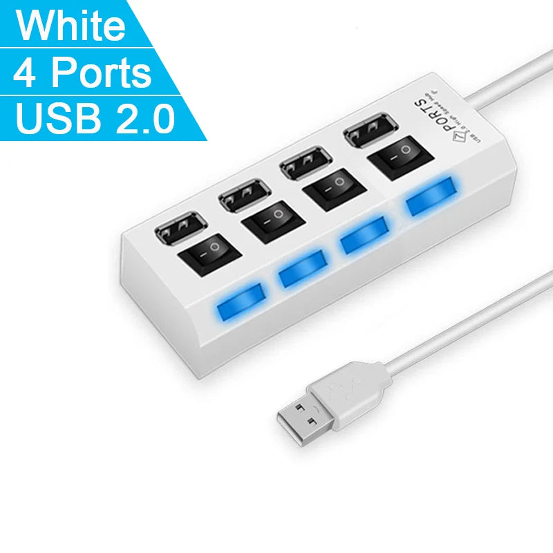 4/7-Port USB 2.0 Hub with Individual LED Switches