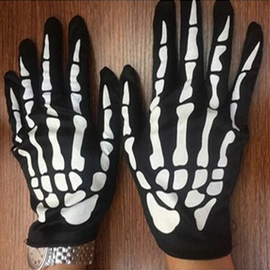 Halloween Skull Ghost Claw Gloves – Black & White Skeleton Makeup Prop Gloves for Adults