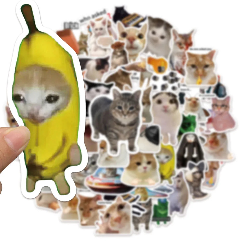 Funny Cat Meme Graffiti Stickers – 50 or 100pcs DIY Decals for Water Bottles, Skateboards & Toys