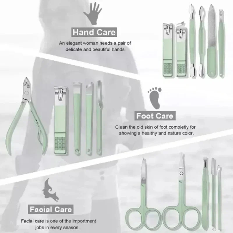 16-Piece Stainless Steel Nail Clippers & Manicure Pedicure Grooming Kit