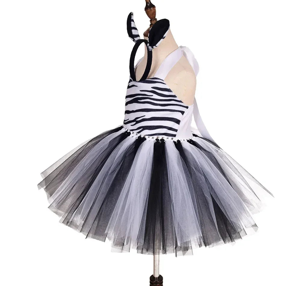 Girls’ Animal Print Tutu Costume Dress – Forest Theme Halloween Cosplay & Dance Performance Set for Kids