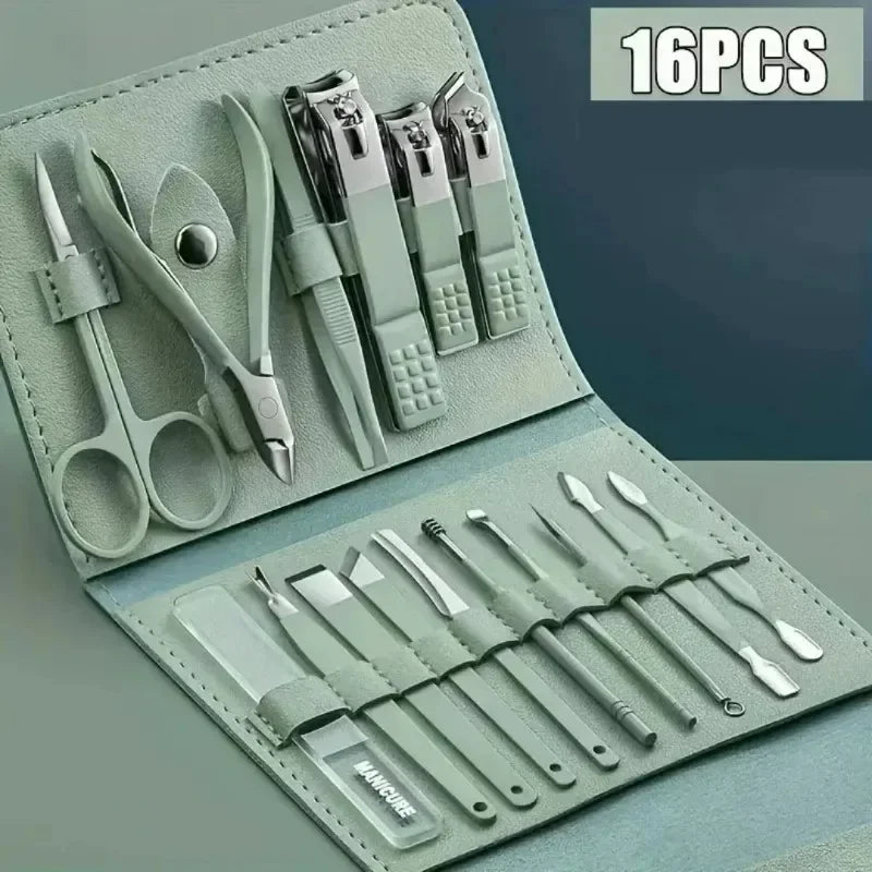 16-Piece Stainless Steel Nail Clippers & Manicure Pedicure Grooming Kit