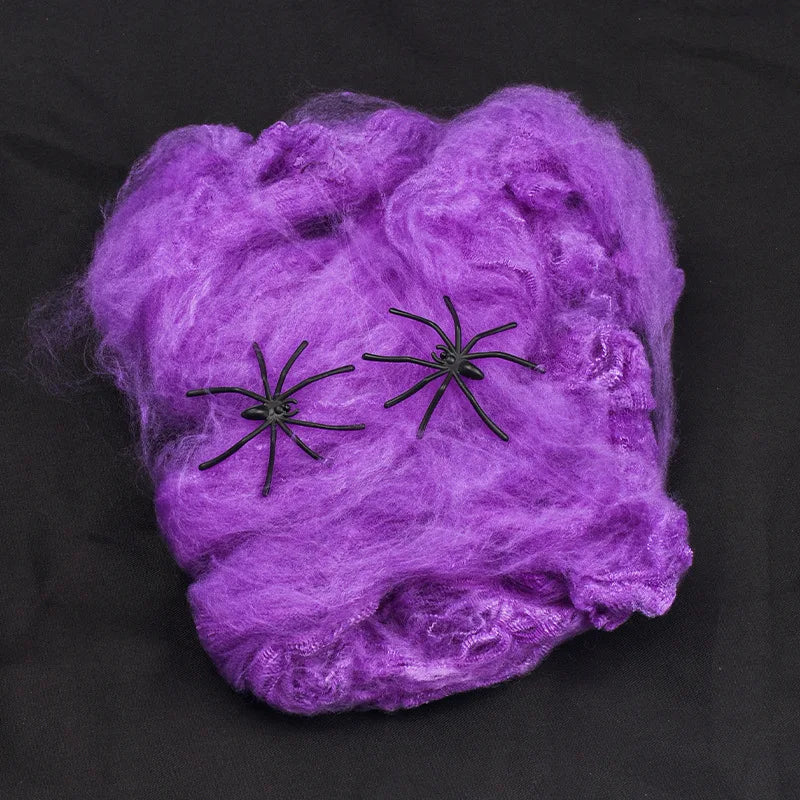 Stretchy Spider Web Halloween Decoration with Mini Spiders – Scary Party Prop