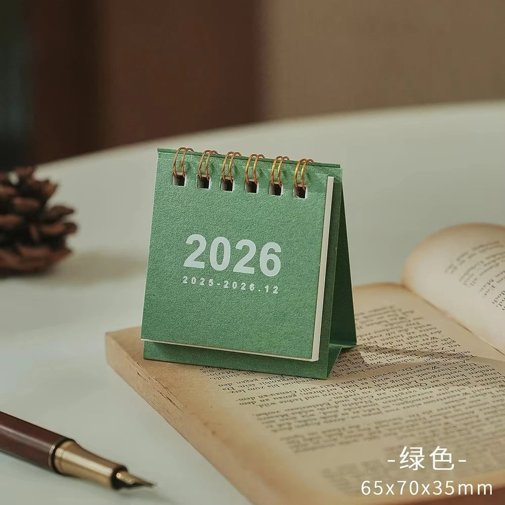 2026 Mini Spiral-Bound Desk Calendar – Simple Decorative Desktop Calendar for Home, Office & Stationery (6 Colours)