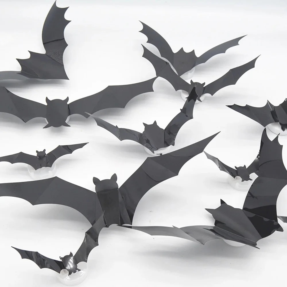 3D LED Bat Wall Decal Night Lights – 12 or 24pc Stereoscopic Bat Stickers for Halloween Party & Festival Decoration