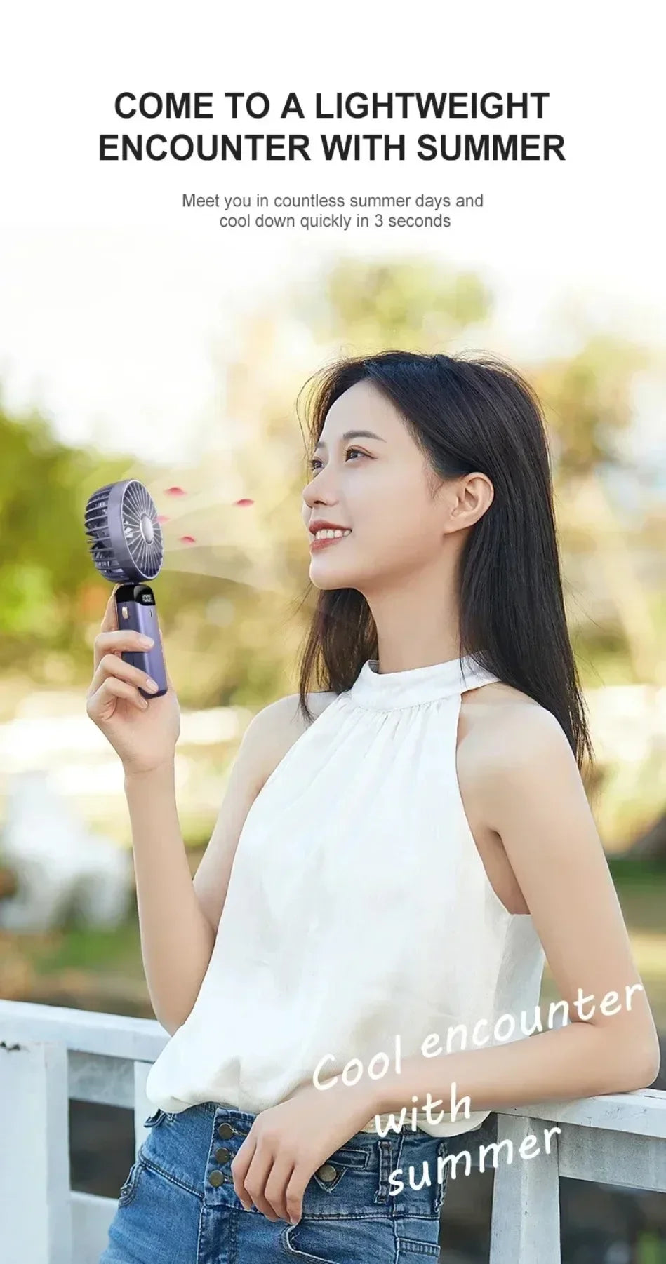 Folding Fan with Phone Stand, 5-Speed USB-C Rechargeable, LED Display Handheld & Desk Fan, Portable Fan for Outdoor Travel Gi