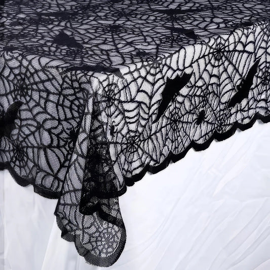 Halloween Lace Tablecloth – Bat & Skull Net Pattern for Party & Haunted House Decor