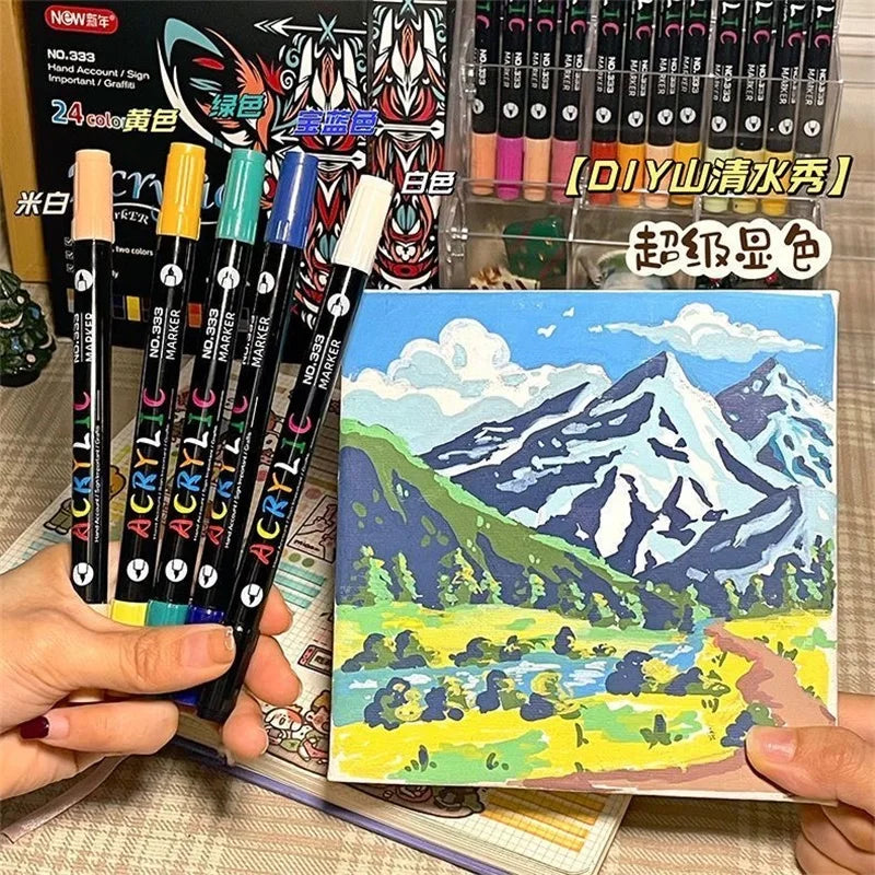Professional Dual-Tip Acrylic Paint Markers – Fine & Brush Tip Pens for Stone, Wood, Calligraphy & Mixed Media (24, 48, 72, 9