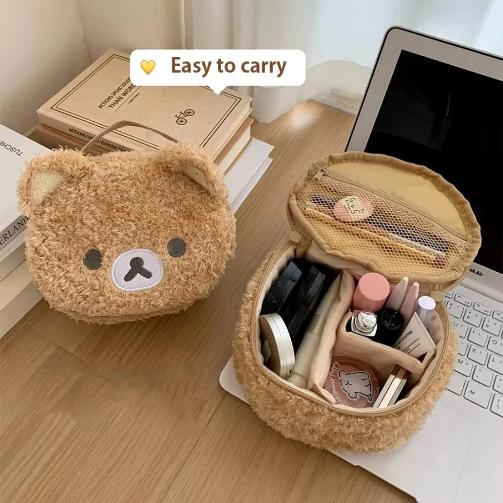 Anime Relaxed Bear Makeup Bag – Cute Plush Cosmetic & Jewelry Organizer Pouch for Women & Girls