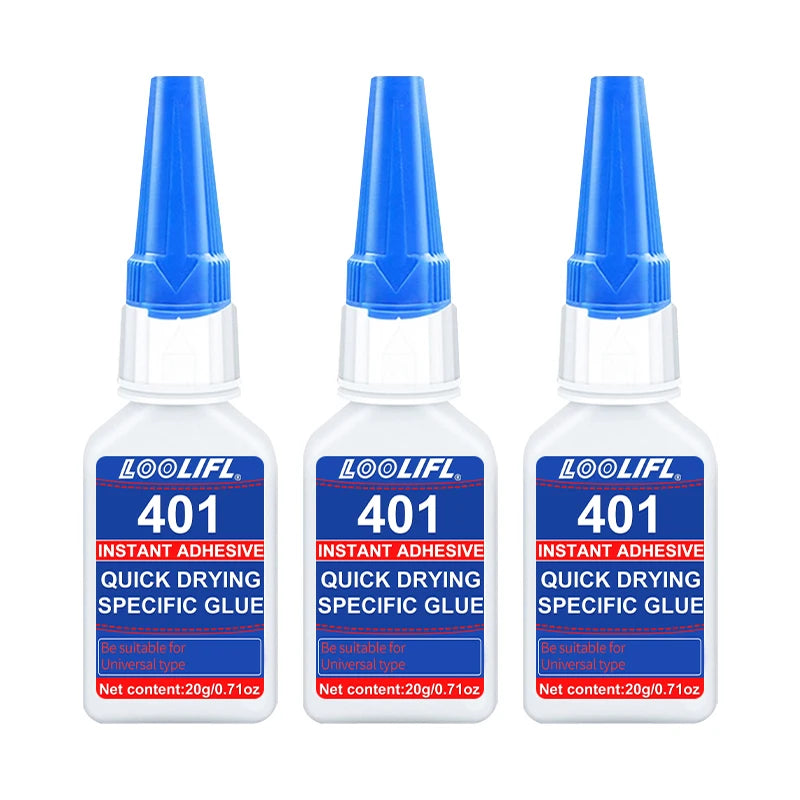 LOOLIFL 401 Super Cyanoacrylate Glue – Waterproof Medium CA Glue for Wood, Metal, Plastic, Ceramic & More (10ml or 20ml, Single or Multi-Packs)