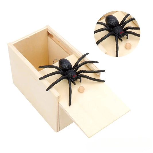 Wooden Spider Scare Prank Box – Trick Horror Spider Hidden Box for Halloween, April Fool's & Birthday Gag Gifts (Ages 14+)