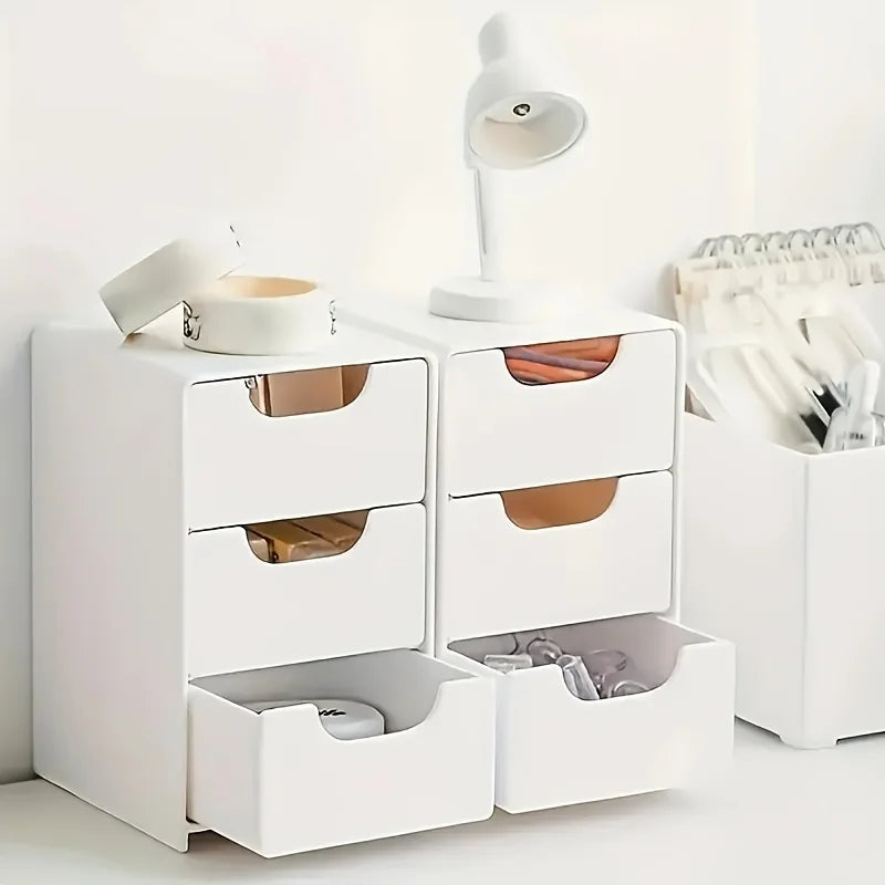 Chic 3-Tier Desk Organizer with Drawers - Ideal for Office Supplies, Jewelry & Cosmetics Storage - Portable Divider Box