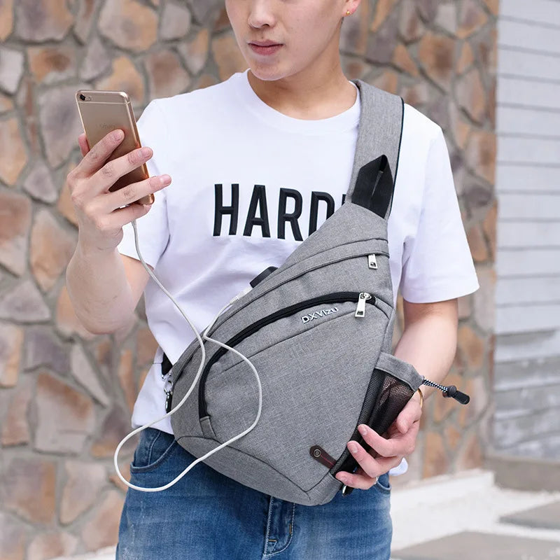 Unisex Sling Chest Bag with USB Charging Port – Crossbody Travel & Sports Bag