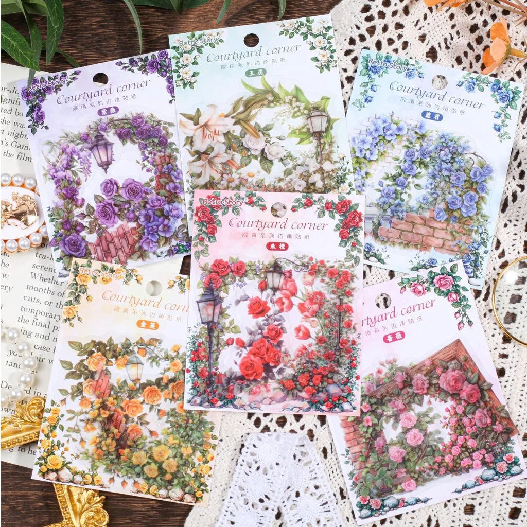 Flower Corner PET Stickers – 30pcs Decorative Floral Sticker Pack for Diary, Scrapbooking, Junk Journal & Album Decoration (6