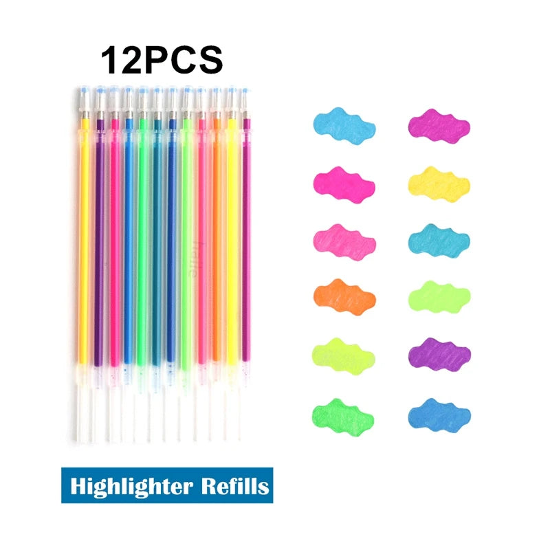 Kissbuty Glitter, Metallic, Pastel & Highlighter Gel Pens – 1.0mm Coloring Pens with Refills for Journaling, Art & Adult Colouring Books (12pcs)