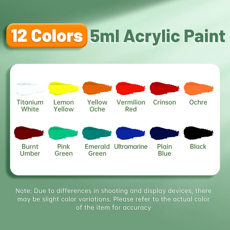 Acrylic Paint Set – Waterproof Rich Pigment Tubes for Canvas, Glass, Rock & Paper DIY Art (12, 18 or 24 Colours, 5ml each)
