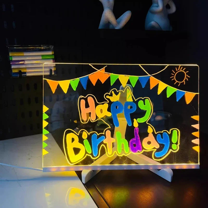 Attached With 7 Colorful Pens Light Up Acrylic Message Board Rewritable DIY Children's Glowing Drawing Board Message Lamp 202