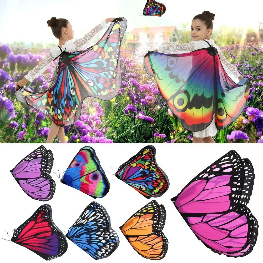 Kids Butterfly & Angel Wings Shawl Cape – Fairy Elf Costume for Halloween, Cosplay, Dance & Stage Performance (Multiple Colors)