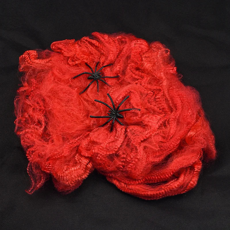 Stretchy Spider Web Halloween Decoration with Mini Spiders – Scary Party Prop
