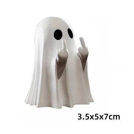 1 PCSCute Ghost Resin Statue With Middle Finger Spooky Halloween Decor For Shelf Mantel Coffee Table Display Home Party Ornam