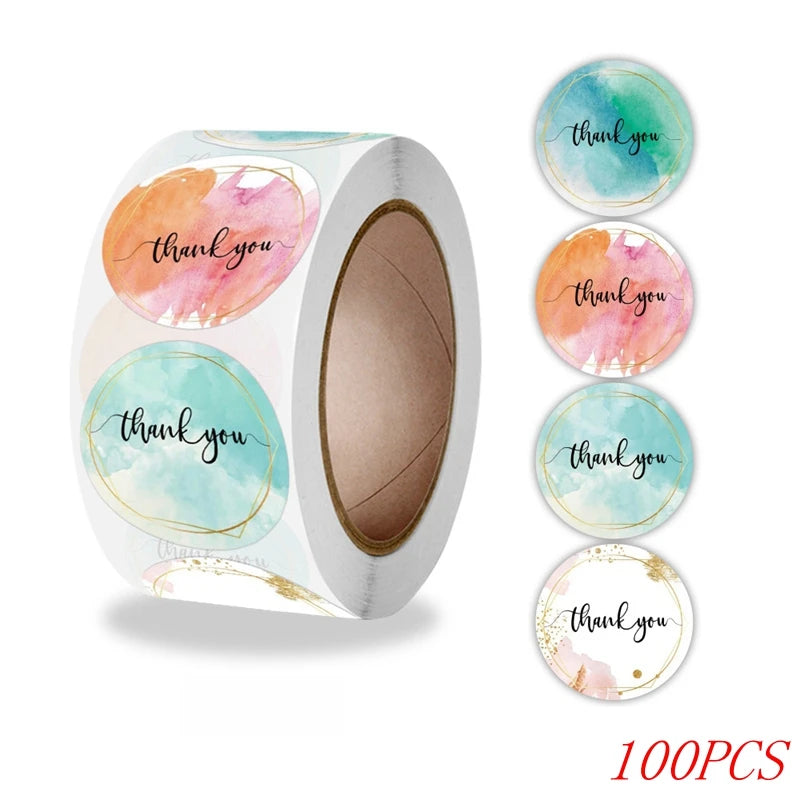 "Thank You" Round Stickers – 1 inch Envelope Seal Labels for Packaging, Weddings, Party Favours & Handmade Gifts (50–500pcs, Multiple Designs)