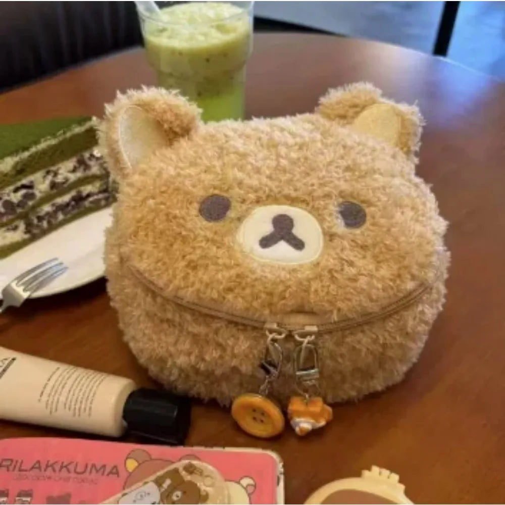 Anime Relaxed Bear Makeup Bag – Cute Plush Cosmetic & Jewelry Organizer Pouch for Women & Girls