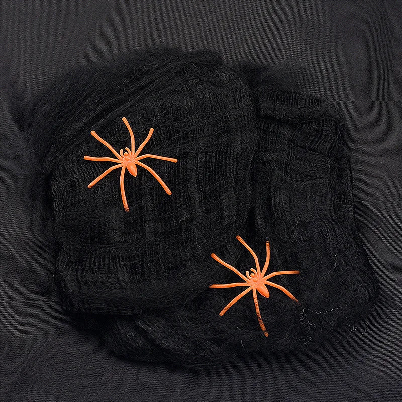 Stretchy Spider Web Halloween Decoration with Mini Spiders – Scary Party Prop