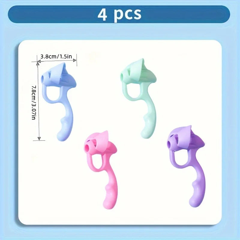 Pen Grip Corrector Set – 4pcs Soft Rubber Writing Posture Aid for Kids & Adults, Handwriting Correction Tool (Mixed Colours)