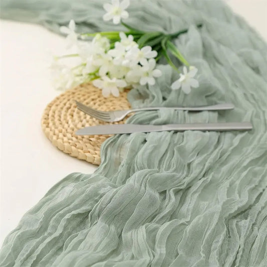 Semi-Sheer Gauze Wedding Party Christmas Banquets Table Runner Sage Cheesecloth Table Setting Dining Vintage Arches Cake Deco