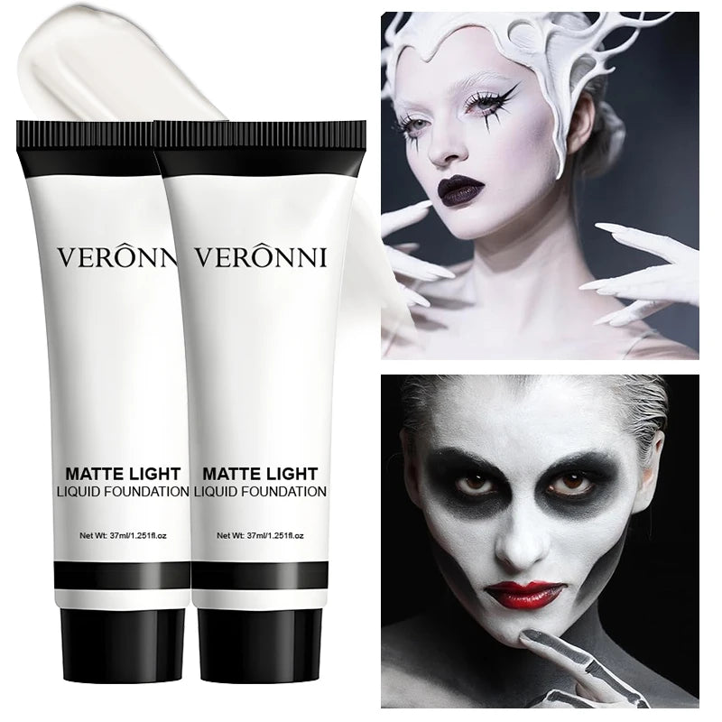 VERONNI Pure White Face & Body Paint Foundation – Halloween Clown, Ghost & Cosplay Costume Makeup Adjuster (37ml, All Skin Ty
