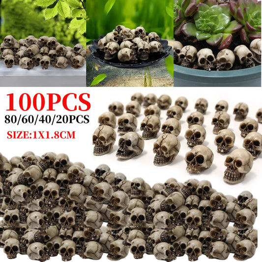 Mini Gothic Resin Skull Figurines – Halloween Scatter Decor for Garden, Pots & Party Displays (20 / 40 / 60 / 80 / 100pcs)