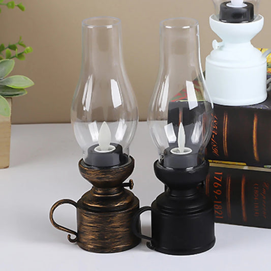 Vintage Flameless LED Oil Lamp – Antique Kerosene Style Night Light for Halloween & Home Decor