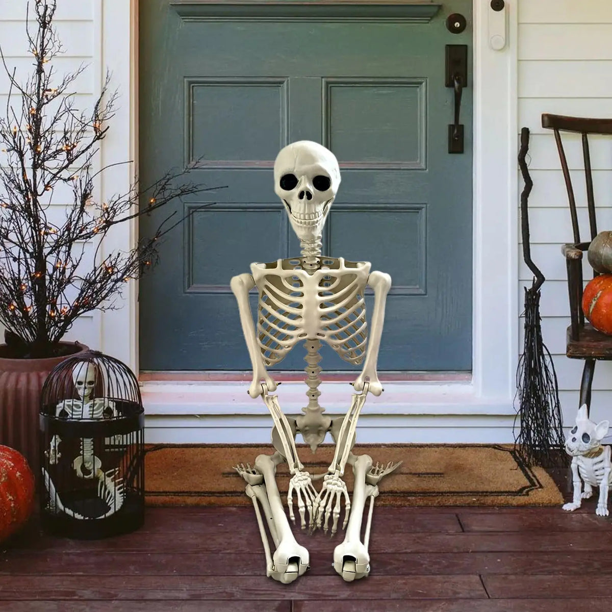 Life-Size Posable Halloween Skeleton Prop – 90cm ABS Skull Decoration for Haunted House, Yard & Outdoor Scenes