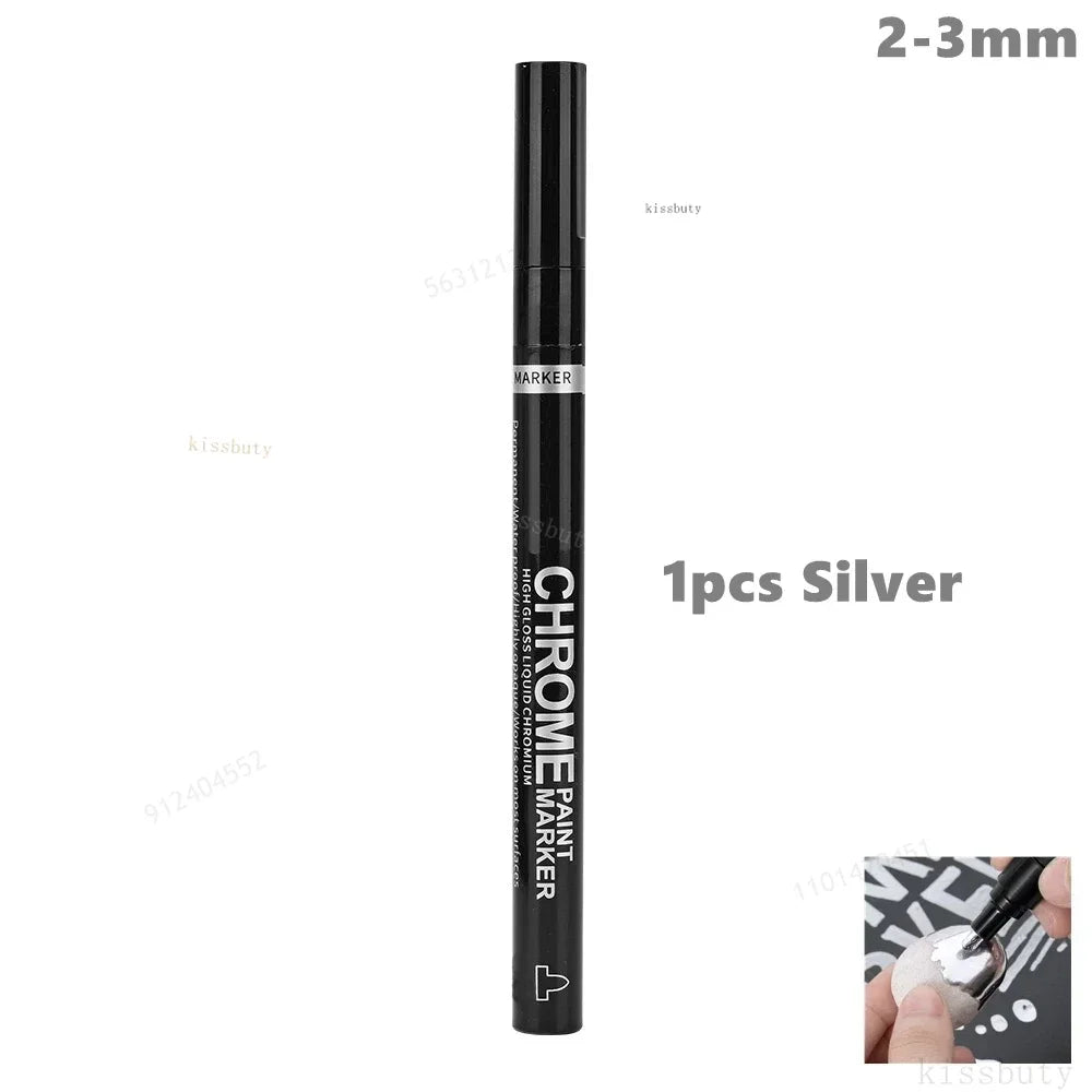 Chrome Mirror Marker Pens – 2mm Reflective Silver & Gold Paint Markers for Car Styling, Art & DIY Crafts (1, 2 or 3-Pack)
