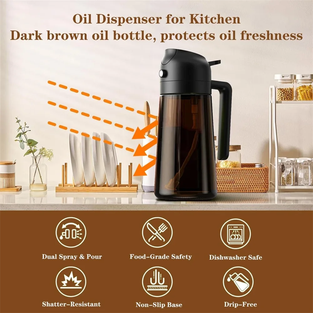 Glass Olive Oil Dispenser Bottle with Pourers & Drip-Free Spout