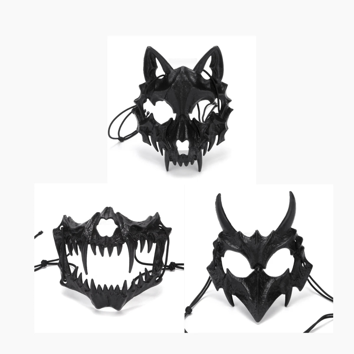 Japanese Half-Face Resin Mask – Dragon God, Tiger, Tengu, Wolf & Skull Styles for Halloween & Cosplay