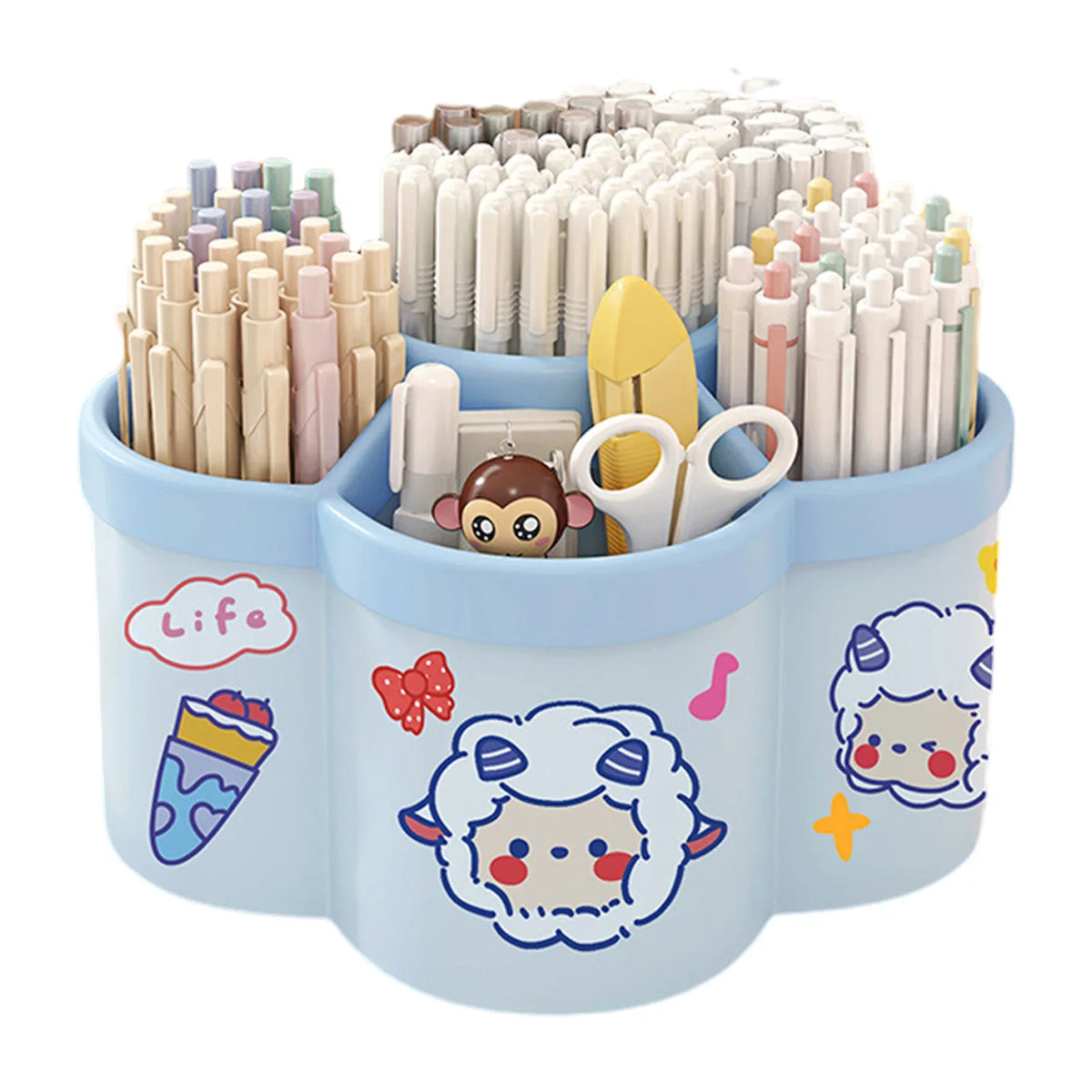 Rotating Desk Organiser – Large Pen & Makeup Brush Holder for Office, Dorm & Vanity in Cherry Pink or White (Japan Style)