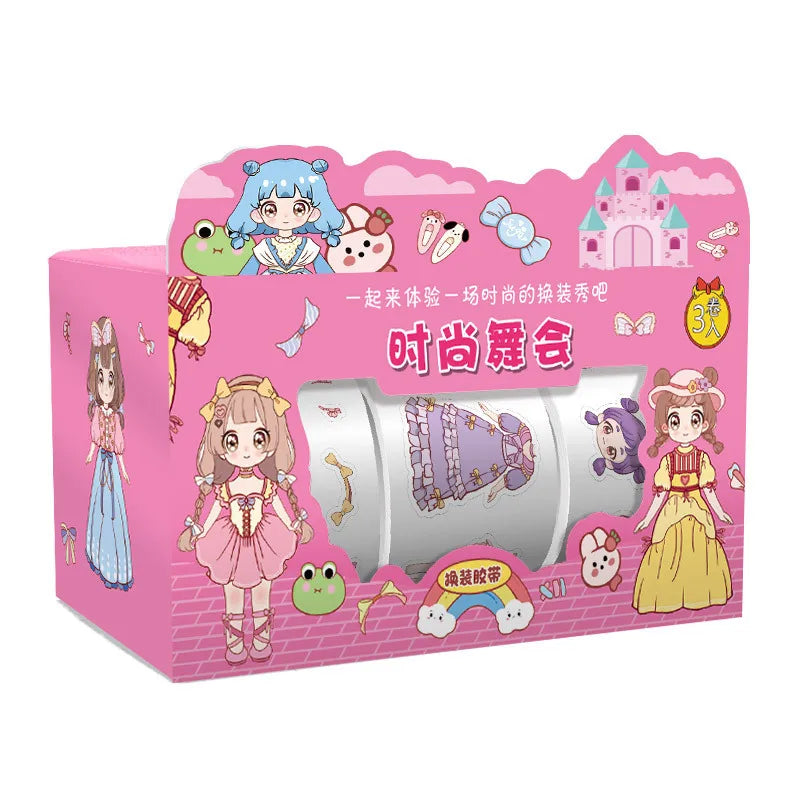 Princess Dress-Up Washi Tape – Cute Cartoon Character Clothes Decoration Tape for Kids’ Journals, Handbooks & Scrapbooks (1 Box)