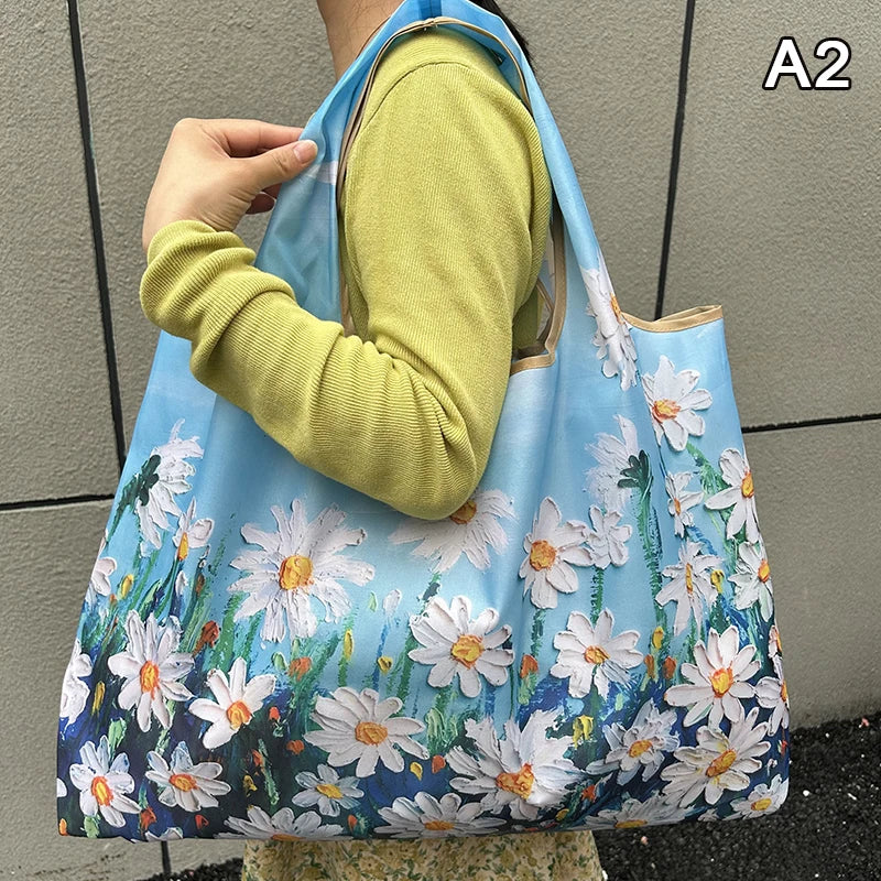 Foldable Nylon Shopping Tote Bag – Reusable Grocery & Travel Shoulder Bag