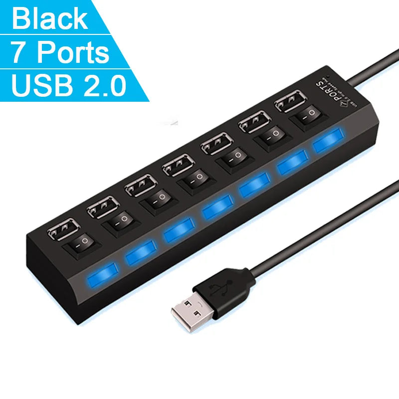 4/7-Port USB 2.0 Hub with Individual LED Switches