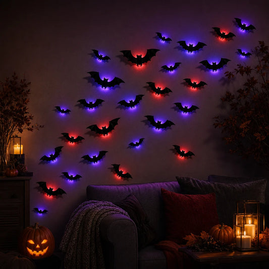 3D LED Bat Wall Lights — Peel-and-Stick Halloween Wall Decor (12-Pack)