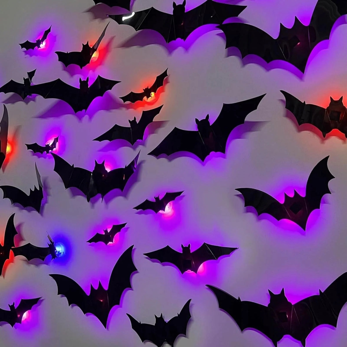 3D LED Bat Wall Lights — Peel-and-Stick Halloween Wall Decor (12-Pack)